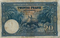 20 Francs BELGIAN CONGO  1940 P.15 VG