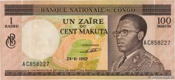 1 Zaïre - 100 Makuta RÉPUBLIQUE DÉMOCRATIQUE DU CONGO  1967 P.012a SUP