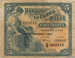 5 Francs CONGO BELGE  1947 P.13Ad TB