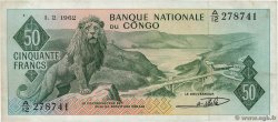 50 Francs RÉPUBLIQUE DÉMOCRATIQUE DU CONGO  1962 P.005a TTB