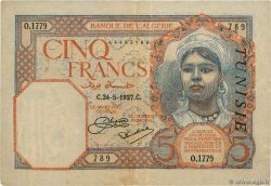 5 Francs TUNISIA  1927 P.08a VF