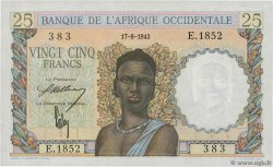 25 Francs FRENCH WEST AFRICA  1943 P.38 fST+