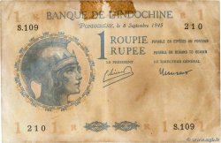 1 Rupee - 1 Roupie INDE FRANÇAISE  1945 P.04d pr.TB