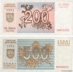 200 et 500 Talonas Lot LITUANIA  1993 P.45 et P.46 FDC