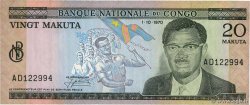 20 Makuta RÉPUBLIQUE DÉMOCRATIQUE DU CONGO  1970 P.010b SUP