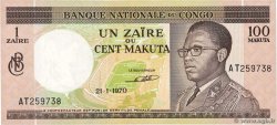 1 Zaïre - 100 Makuta REPúBLICA DEMOCRáTICA DEL CONGO  1970 P.012a SC