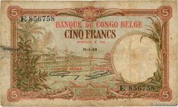 5 Francs BELGIAN CONGO  1929 P.08e F-
