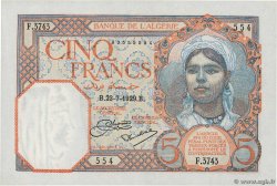 5 Francs ALGÉRIE  1929 P.077a