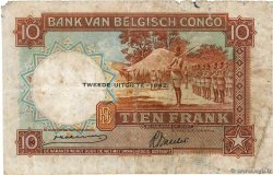 10 Francs BELGISCH-KONGO  1942 P.14Ba SGE
