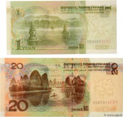 1 et 20 Yuan Lot CHINA  1999 P.0895 P.899 UNC