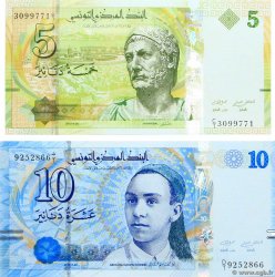 5 et 10 Dinars Lot TUNISIA  2013 P.95 et P.96 UNC