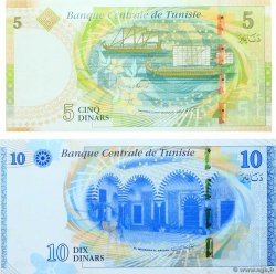 5 et 10 Dinars Lot TUNESIEN  2013 P.95 et P.96 ST