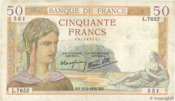 50 Francs CÉRÈS modifié FRANCE  1938 F.18.09 F+