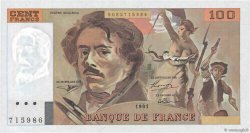 100 Francs DELACROIX imprimé en continu Fauté FRANCIA  1991 F.69bis.04b FDC