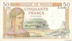 50 Francs CÉRÈS modifié FRANKREICH  1940 F.18.38 VZ+