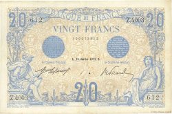 20 Francs BLEU FRANCE  1913 F.10.03 VF-