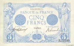 5 Francs BLEU FRANKREICH  1916 F.02.40 fVZ