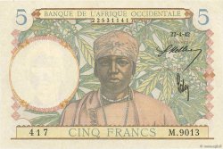 5 Francs FRENCH WEST AFRICA  1942 P.25 VZ+
