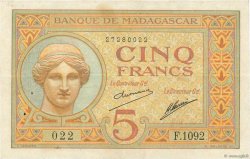 5 Francs MADAGASCAR  1926 P.035 EBC