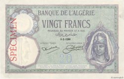 20 Francs Spécimen ALGERIA  1926 P.078s XF