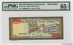 500 Francs Spécimen BURUNDI  1966 P.13s NEUF