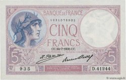 5 Francs FEMME CASQUÉE FRANCIA  1930 F.03.14 q.FDC