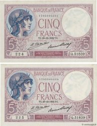 5 Francs FEMME CASQUÉE Consécutifs FRANCE  1932 F.03.16 SUP+