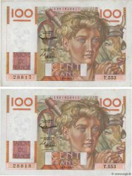 100 Francs JEUNE PAYSAN Consécutifs FRANCE  1953 F.28.38 pr.SPL
