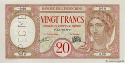 20 Francs Spécimen TAHITI  1928 P.12as NEUF
