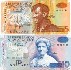 5 et 10 Dollars NEW ZEALAND  1992 P.177 et P.182a UNC