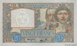 20 Francs TRAVAIL ET SCIENCE FRANCE  1940 F.12.04 XF