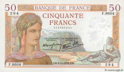50 Francs CÉRÈS modifié FRANKREICH  1938 F.18.15 VZ+