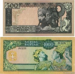 500 et 1000 Rupiah INDONESIA  1960 P.087c et P.088a VF