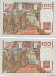 100 Francs JEUNE PAYSAN filigrane inversé Consécutifs FRANCE  1953 F.28bis.03 AU