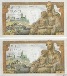 1000 Francs DÉESSE DÉMÉTER Consécutifs FRANCE  1942 F.40.10 UNC-