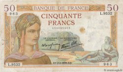 50 Francs CÉRÈS modifié FRANCE  1939 F.18.21 VG