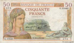 50 Francs CÉRÈS modifié FRANCIA  1939 F.18.27 MB