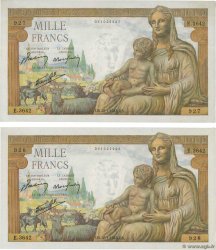 1000 Francs DÉESSE DÉMÉTER Consécutifs FRANKREICH  1943 F.40.17 VZ+