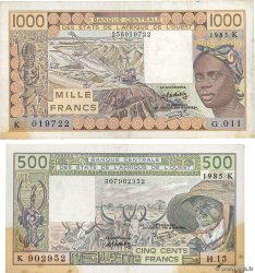 500 et 1000 Francs WEST AFRICAN STATES  1985 P.706Kh et P.707Kf F+