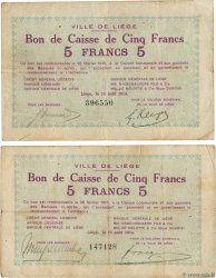 5 Francs Lot BELGIUM Liège 1914 P.-