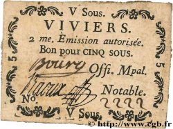 5 Sous FRANCE Regionalismus und verschiedenen Viviers 1792 Kc.07.200 fVZ