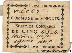 5 Sols  FRANCE regionalism and miscellaneous Sorgues 1792 Kc.13.125a