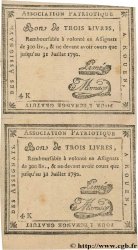 3 Livres Faux FRANCE régionalisme et divers Rouen 1792 Kc.76.162 SUP+