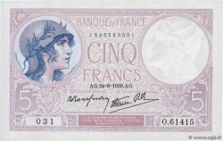 5 Francs FEMME CASQUÉE modifié FRANCE  1939 F.04.07 UNC