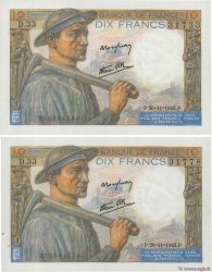 10 Francs MINEUR Lot FRANCE  1942 F.08.06 UNC-