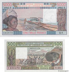 500 et 5000 Francs Lot ESTADOS DEL OESTE AFRICANO  1982 P.806Tk et P.808Tf SC