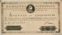 50 Livres FRANCE  1791 Ass.13a F+