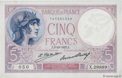 5 Francs FEMME CASQUÉE FRANCE  1927 F.03.11 AU+