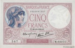 5 Francs FEMME CASQUÉE modifié FRANKREICH  1939 F.04.13 fST+