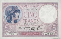 5 Francs FEMME CASQUÉE modifié FRANCE  1940 F.04.15